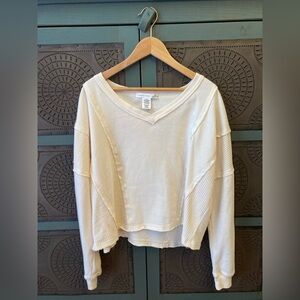 Altar’d State Cream V-Neck Long Sleeve Top